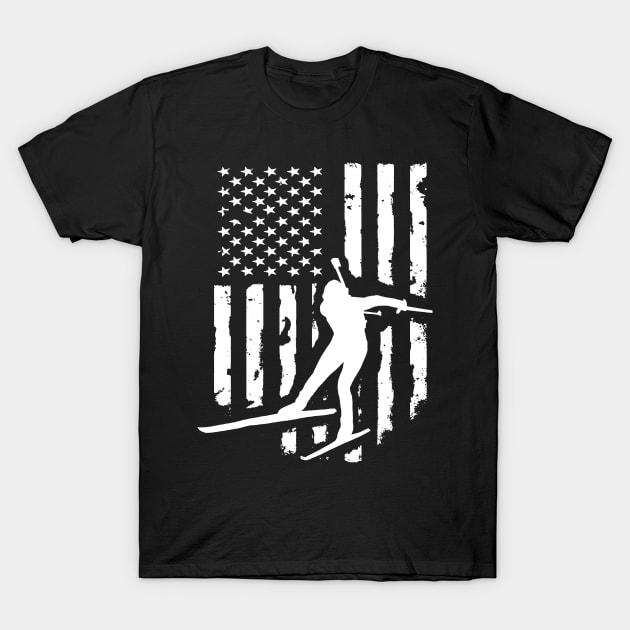 American USA Flag Nordic Ski T-Shirt by luckyboystudio